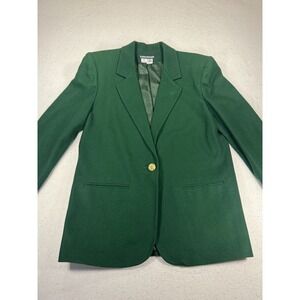 Savannah Blazer Jacket Womens 10 Green Wool Lined Single Breasted Notch Lapel